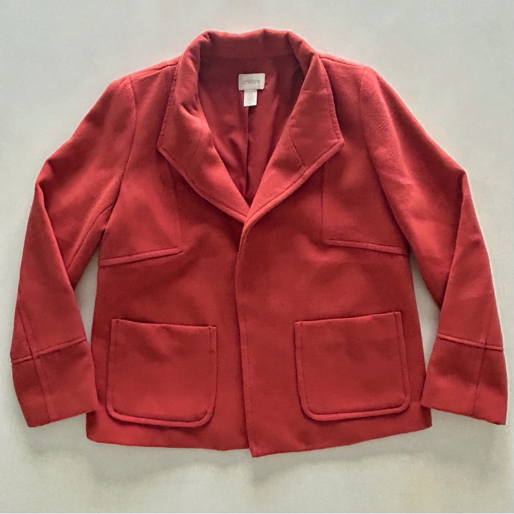 Chicos Orange Wool-Look Open Front Blazer Fall/Winter Trend XS-S